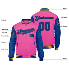 Custom Varsity Jacket Letterman Jacket For Men, Women And Youth Pink Royal Yellow