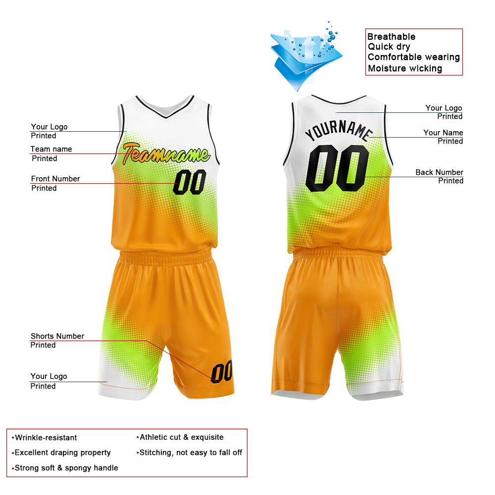 Custom White-Green-Orange Basketball Jersey for man women uniform Suit Kids Adults Personalized Jersey