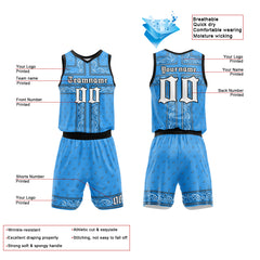 Custom Light Blue-Black Basketball Jersey for man women uniform Suit Kids Adults Personalized Jersey