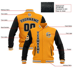 Custom Black Yellow Grey Waterproof Varsity Jackets Personalized Stitched Name Number Logo to Letterman Jackets