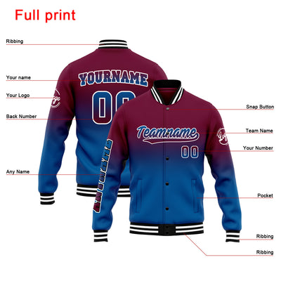 Custom Varsity Jacket Letterman Jacket For Men, Women And Youth Burgundy&Blue