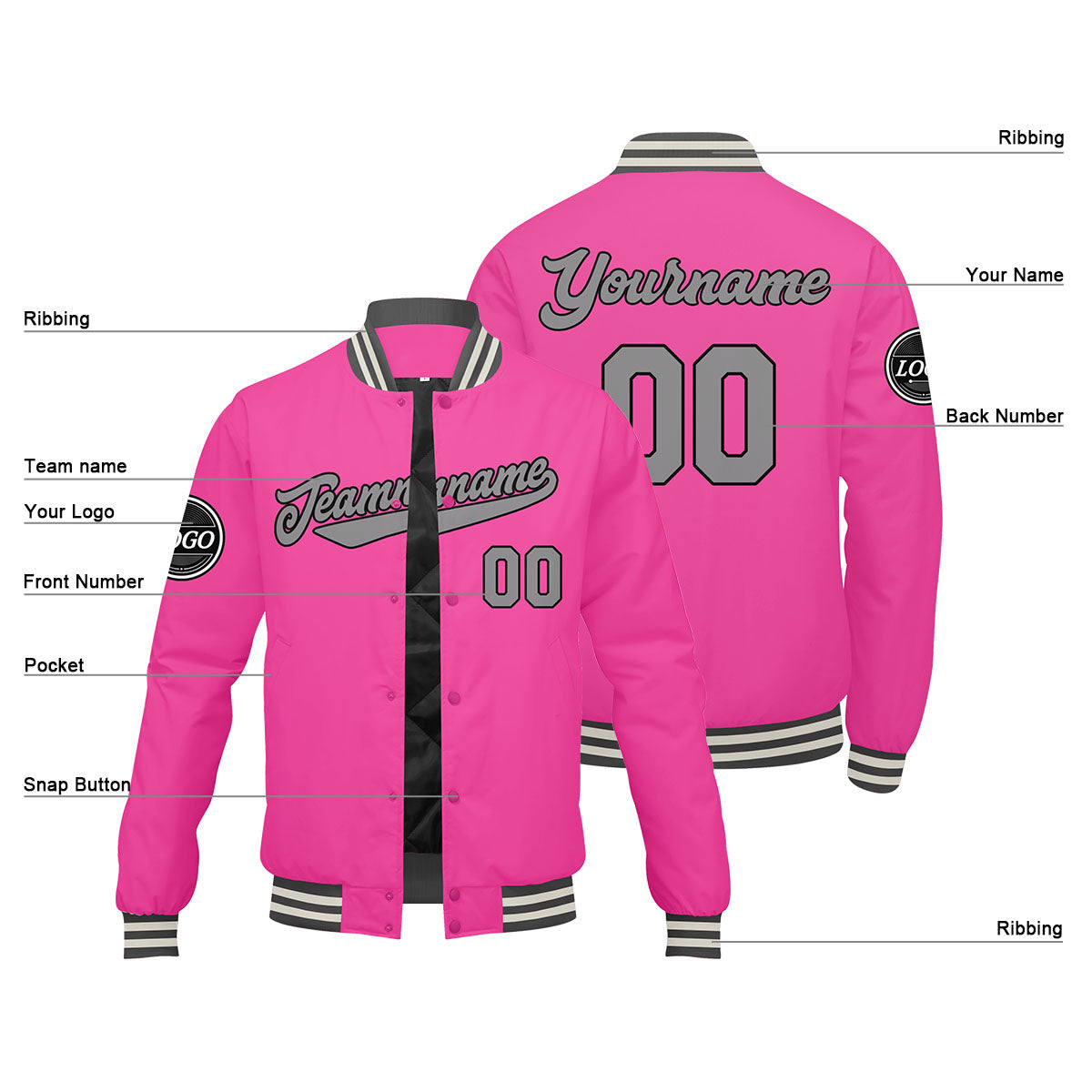 Custom Varsity Jacket Letterman Jacket For Men, Women And Youth Pink