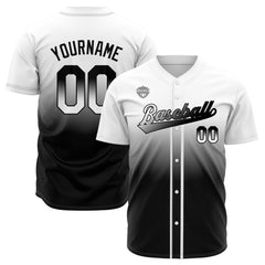 Custom Gradient Print Hip Hop Button Down Baseball Jersey White&Black