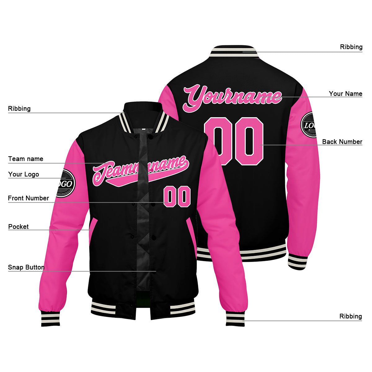 Custom Varsity Jacket Letterman Jacket For Men, Women And Youth Pink