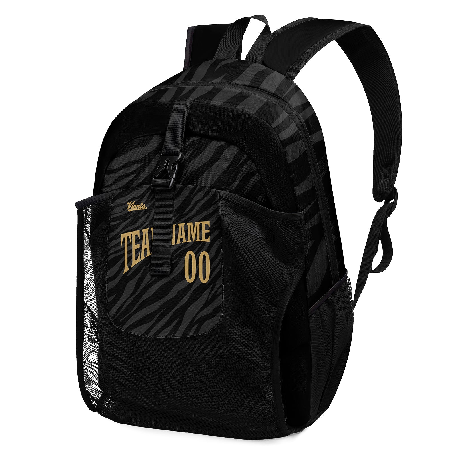 Customize Black Gold Sports Backpacks Featuring Personalized Names, Numbers and Logos