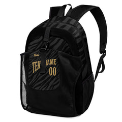 Customize Black Gold Sports Backpacks Featuring Personalized Names, Numbers and Logos