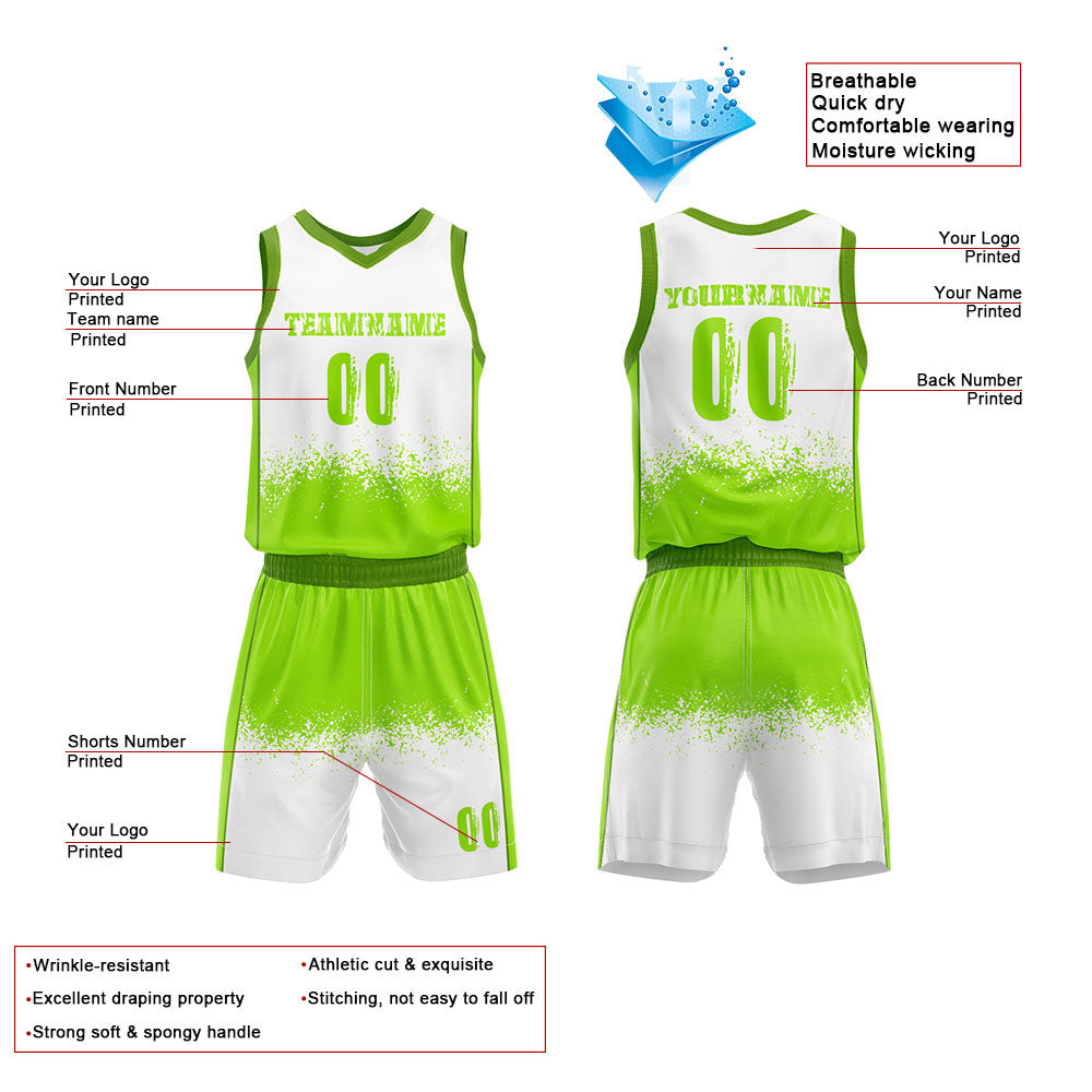 Custom White-Neon Green Basketball Jersey for man women uniform Suit Kids Adults Personalized Jersey