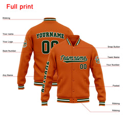 Custom Varsity Jacket Letterman Jacket For Men, Women And Youth Orange Dark Green