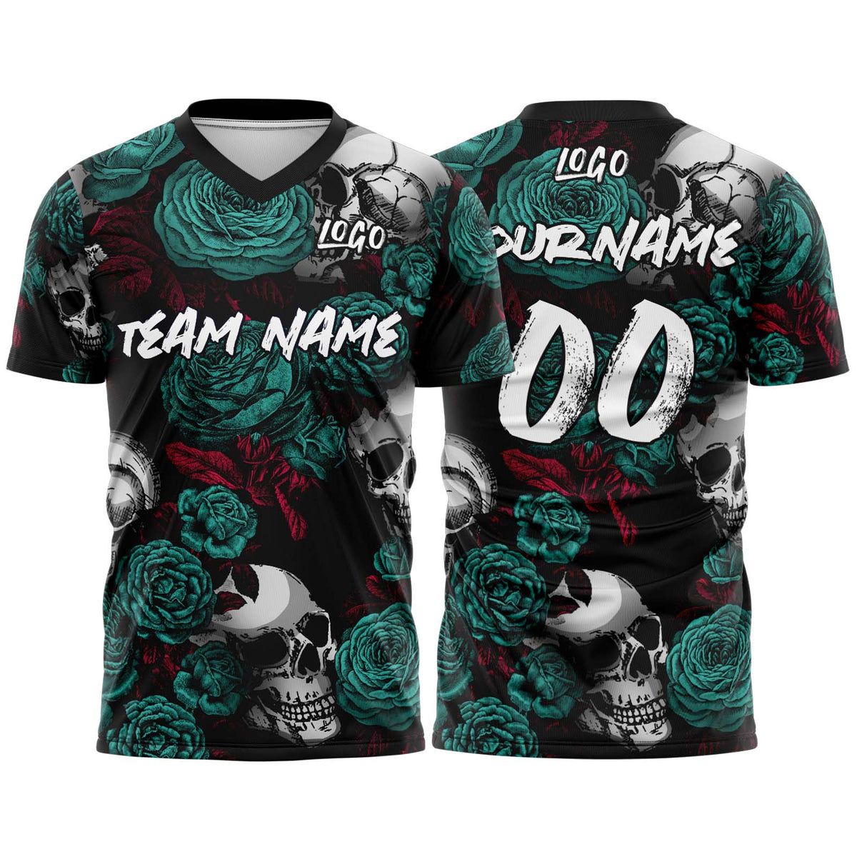 Custom Rose Skull-Green T-Shirts for Sports Fans, Personalized Name and Number