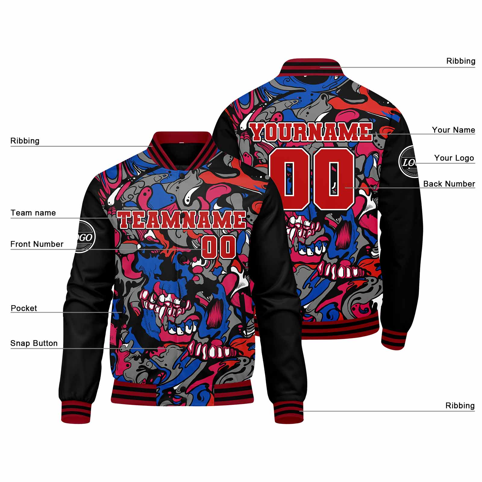 Custom Varsity Jacket Letterman Jacket For Men, Women And Youth Red Royal