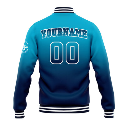 Custom Varsity Jacket Letterman Jacket For Men, Women And Youth Aqua&Dark Blue