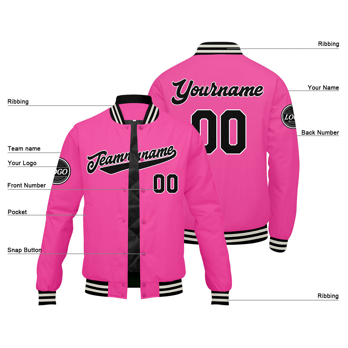 Custom Varsity Jacket Letterman Jacket For Men, Women And Youth Pink