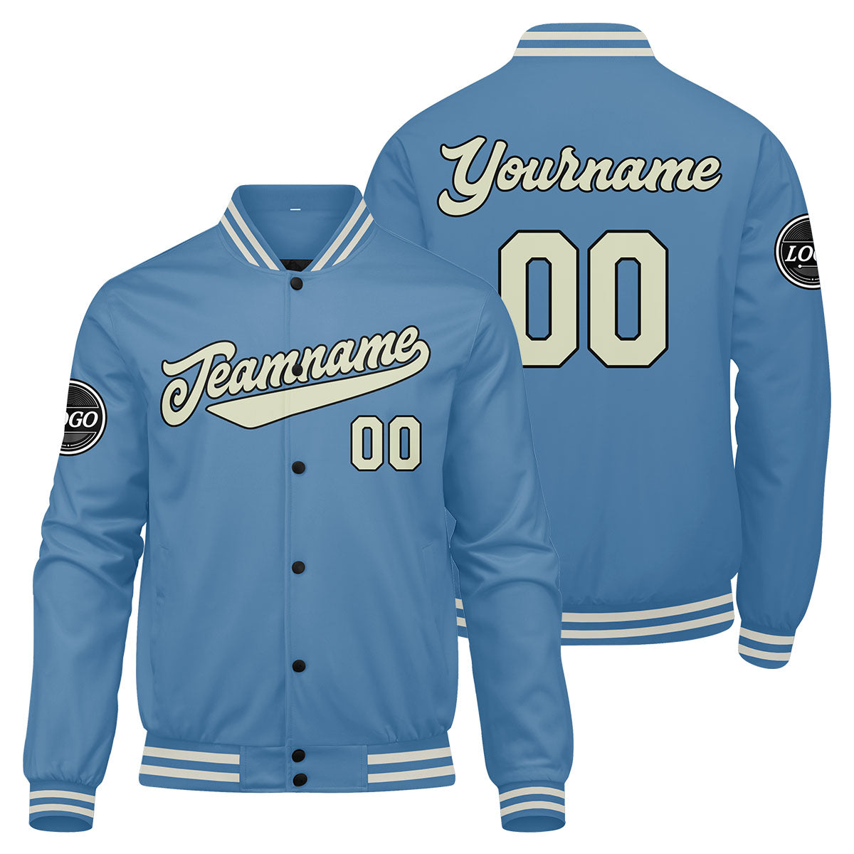 Custom Varsity Jacket Letterman Jacket For Men, Women And Youth Light Blue Cream