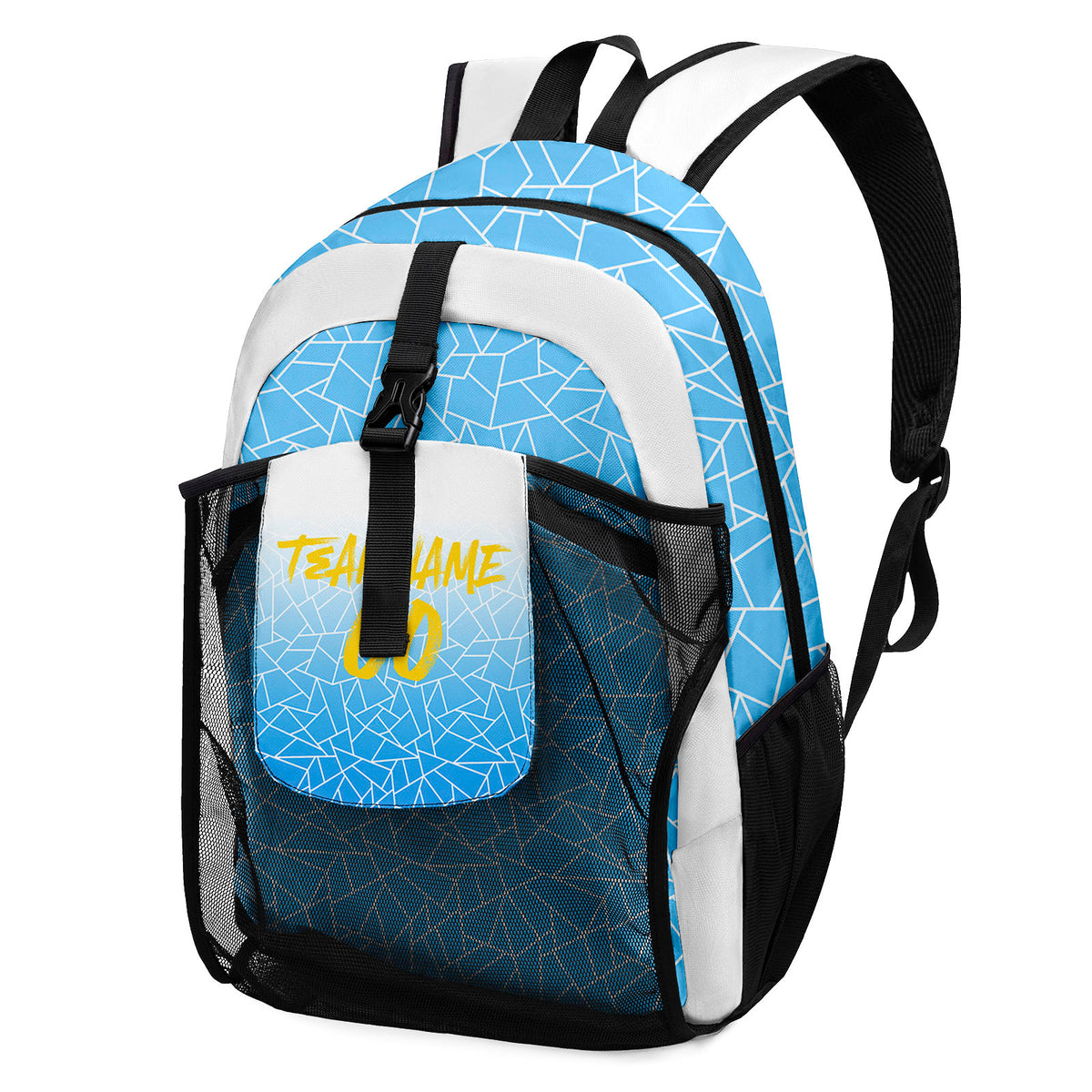 Customize Light Blue Yellow Backpacks Featuring Personalized Names, Numbers and Logos