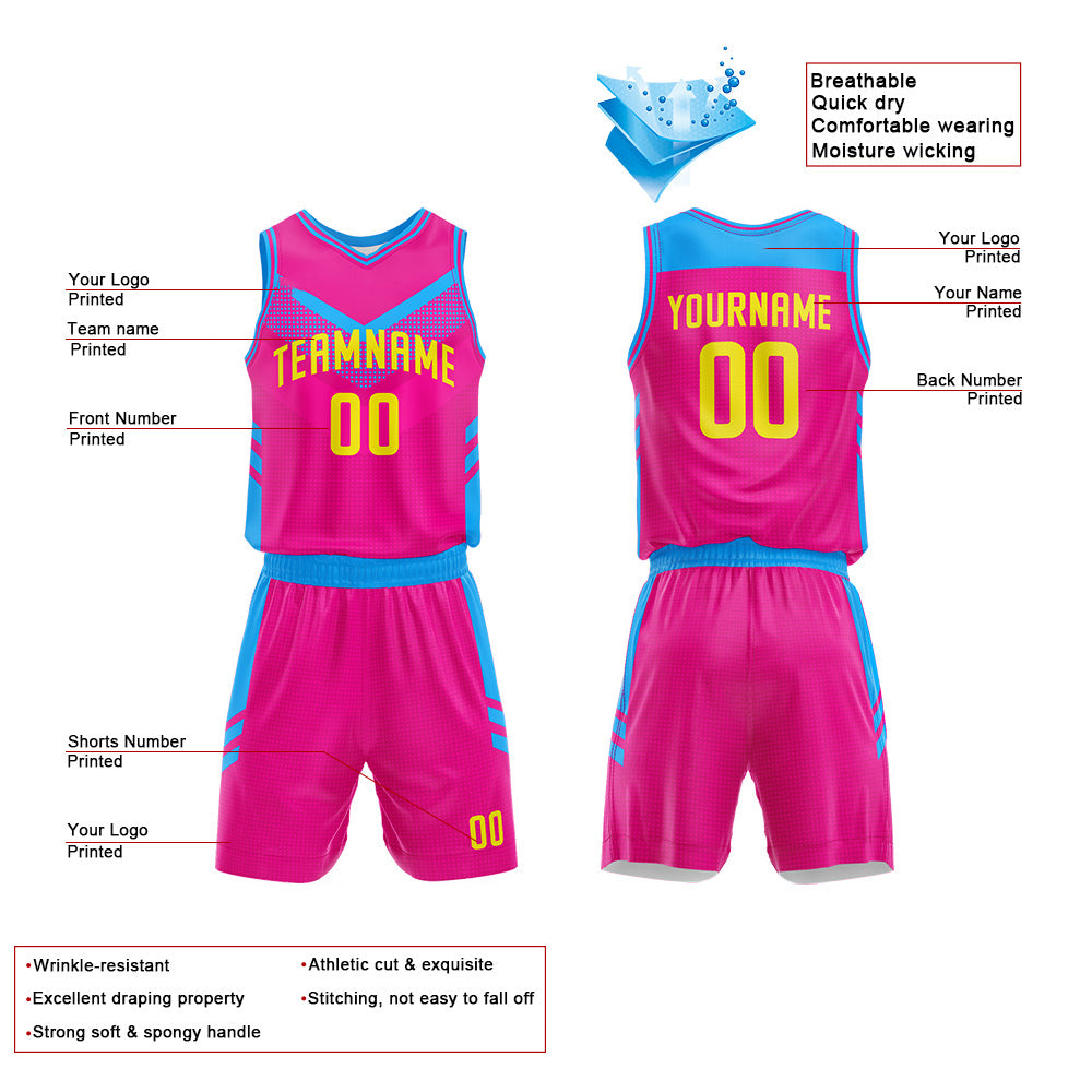 Custom Hot Pink-Blue Basketball Jersey for man women uniform Suit Kids Adults Personalized Jersey