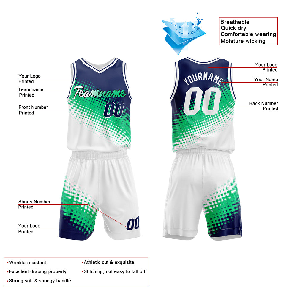 Custom Navy-Green-White Basketball Jersey for man women uniform Suit Kids Adults Personalized Jersey