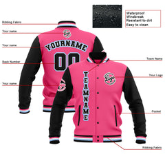 Custom Black Pink Light Blue  Waterproof Varsity Jackets Personalized Stitched Name Number Logo to Letterman Jackets