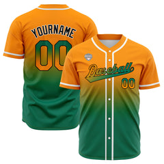 Custom Gradient Print Hip Hop Button Down Baseball Jersey Orange&Green