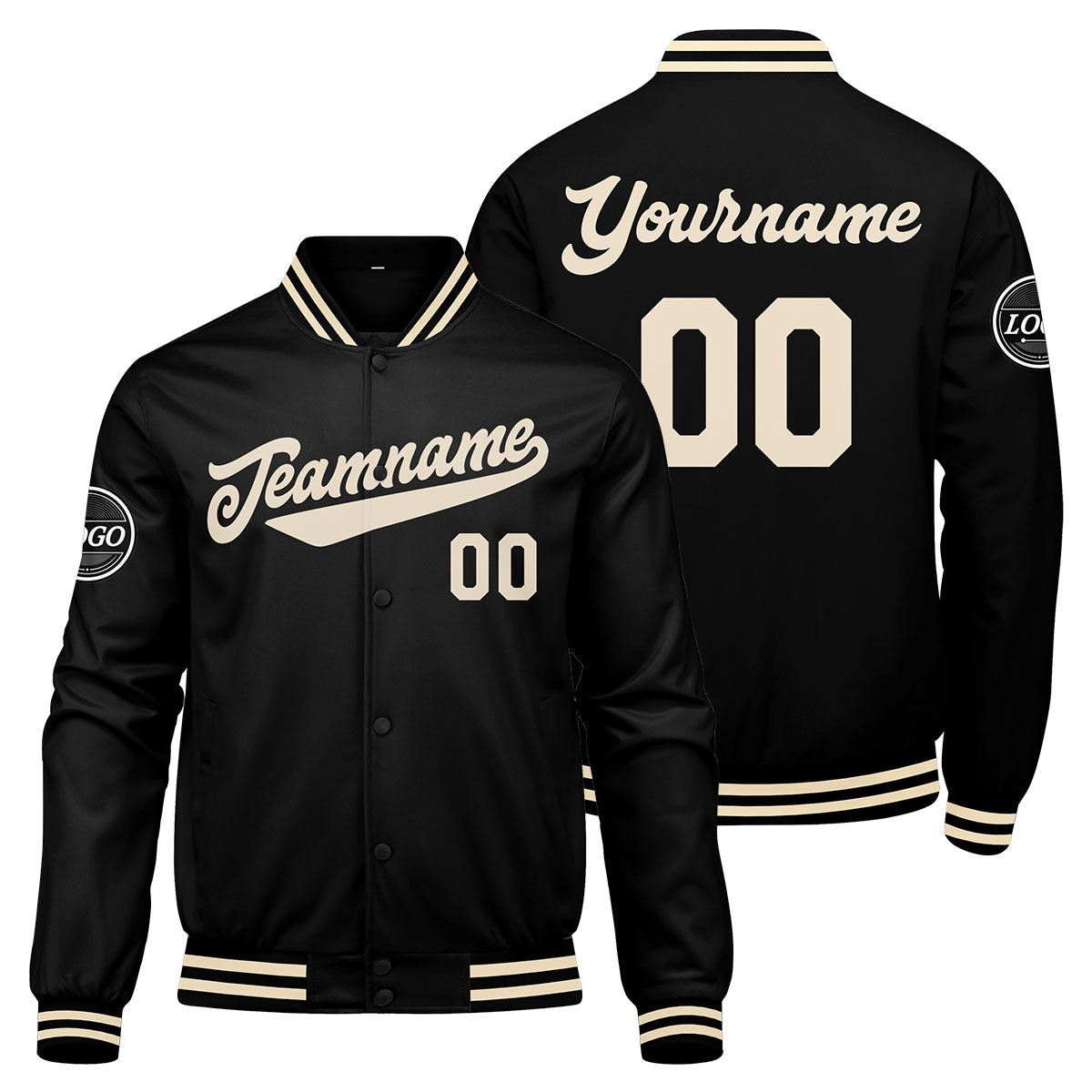 Custom Varsity Jacket Letterman Jacket For Men, Women And Youth Black Cream