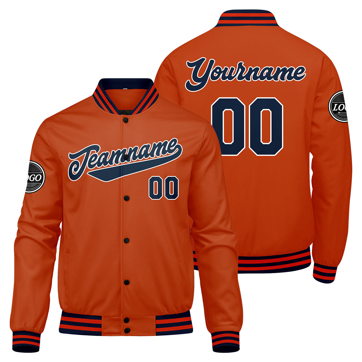 Custom Varsity Jacket Letterman Jacket For Men, Women And Youth Navy Orange