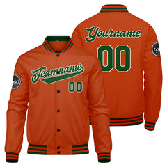 Custom Varsity Jacket Letterman Jacket For Men, Women And Youth Dark Green Orange