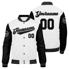 Custom Varsity Jacket Letterman Jacket For Men, Women And Youth Black White