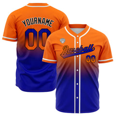 Custom Gradient Print Hip Hop Button Down Baseball Jersey Orange&Royal