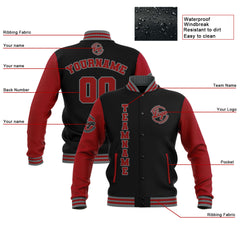 Custom Black Red Grey  Waterproof Varsity Jackets Personalized Stitched Name Number Logo to Letterman Jackets