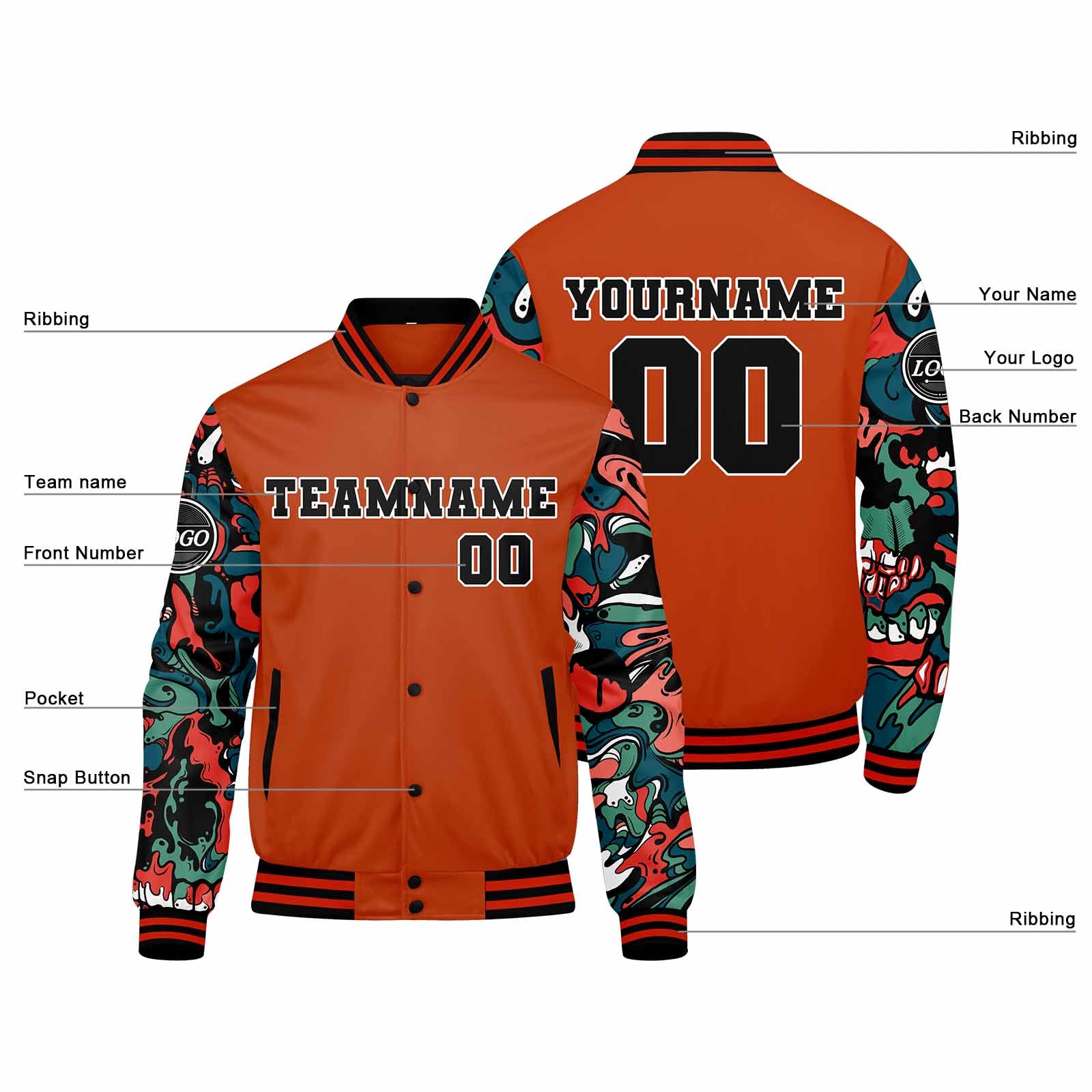 Custom Varsity Jacket Letterman Jacket For Men, Women And Youth Orange