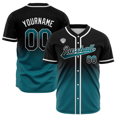 Custom Gradient Print Hip Hop Button Down Baseball Jersey Black&Green