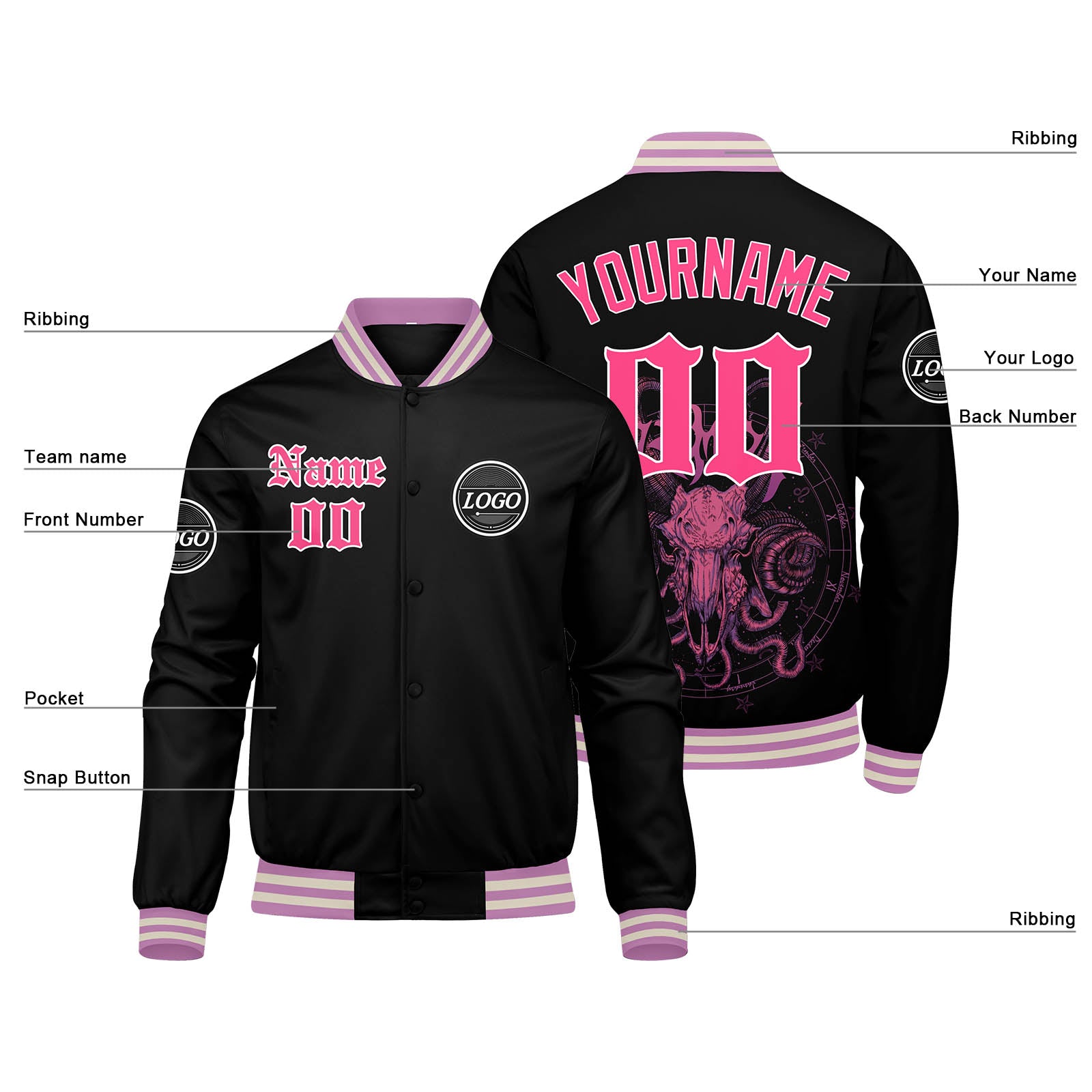 Custom Varsity Jacket Letterman Jacket For Men, Women And Youth Pink