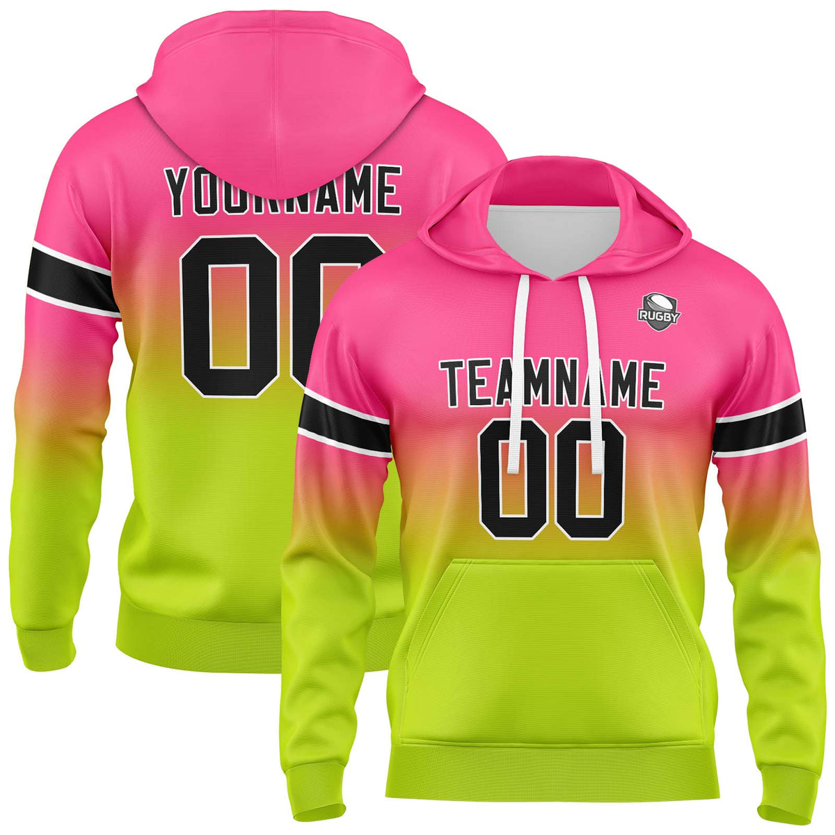 Custom Gradient Hoodie For Man Woman Girl Boy Print Your Logo Name Number Pink Chartreuse