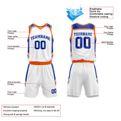 Custom White-Royal-Orange Basketball Jersey for man women uniform Suit Kids Adults Personalized Jersey