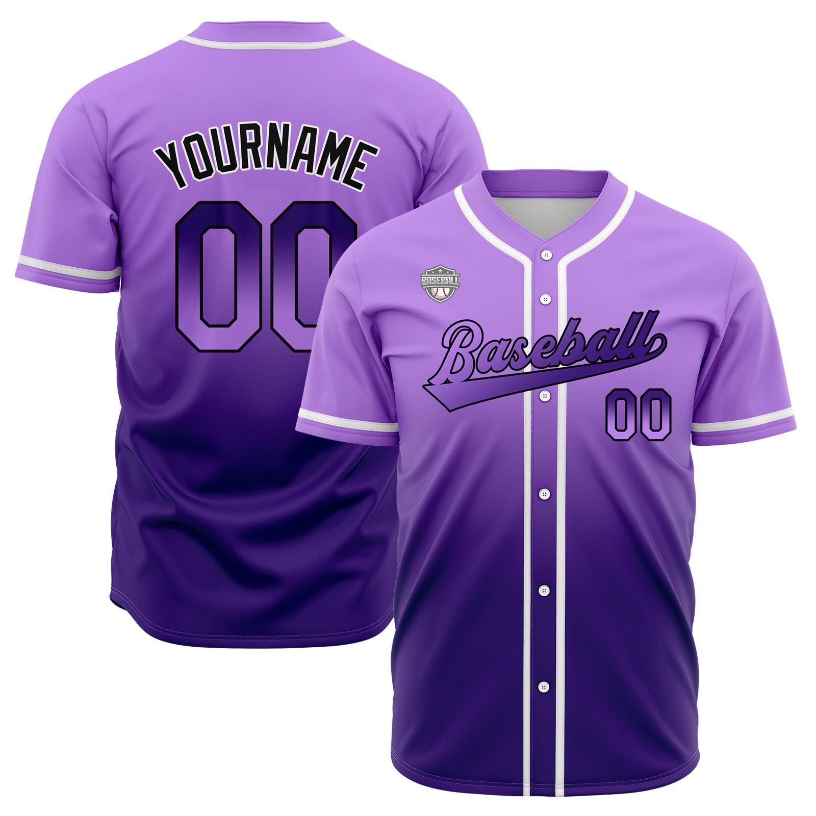 Custom Gradient Print Hip Hop Button Down Baseball Jersey Purple