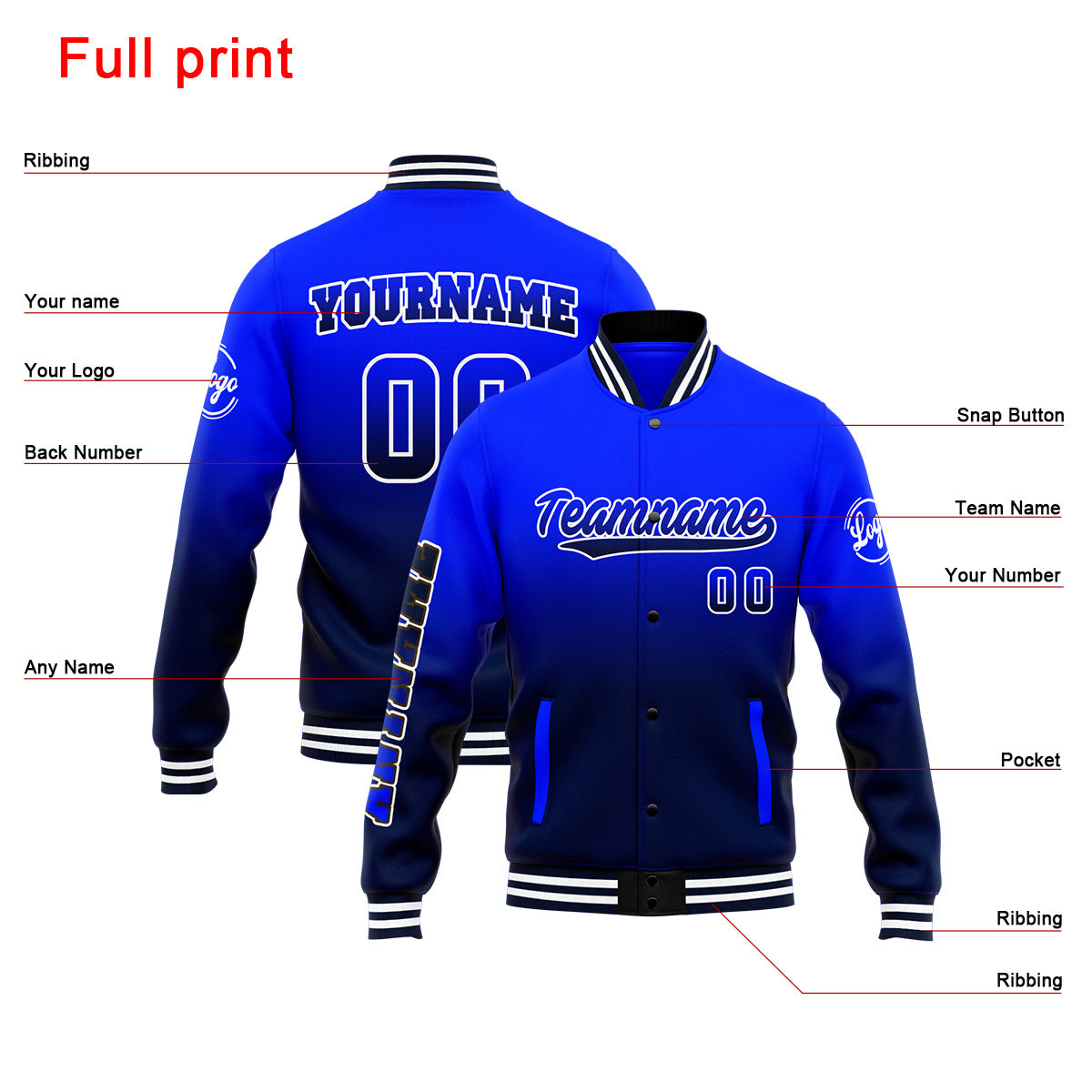 Custom Varsity Jacket Letterman Jacket For Men, Women And Youth Royal&Navy