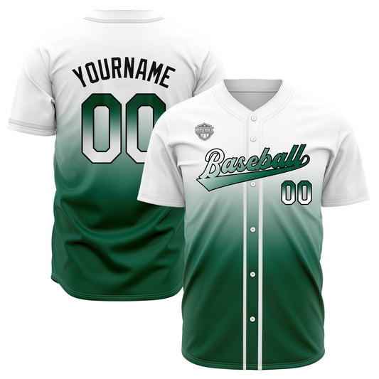 Custom Gradient Print Hip Hop Button Down Baseball Jersey White&Green