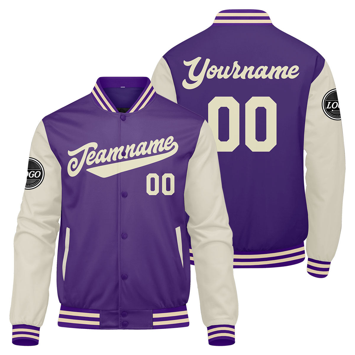 Custom Varsity Jacket Letterman Jacket For Men, Women And Youth Purple Cream