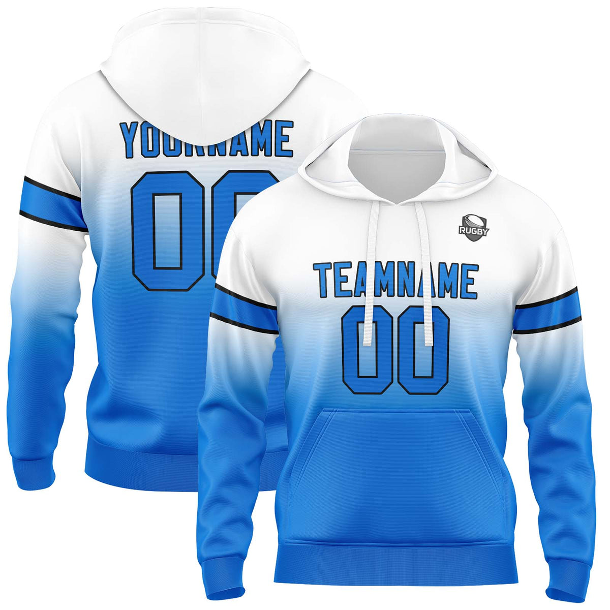 Custom Gradient Hoodie For Man Woman Girl Boy Print Your Logo Name Number White Blue