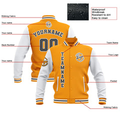 Custom Yellow White Grey Waterproof Varsity Jackets Personalized Stitched Name Number Logo to Letterman Jackets