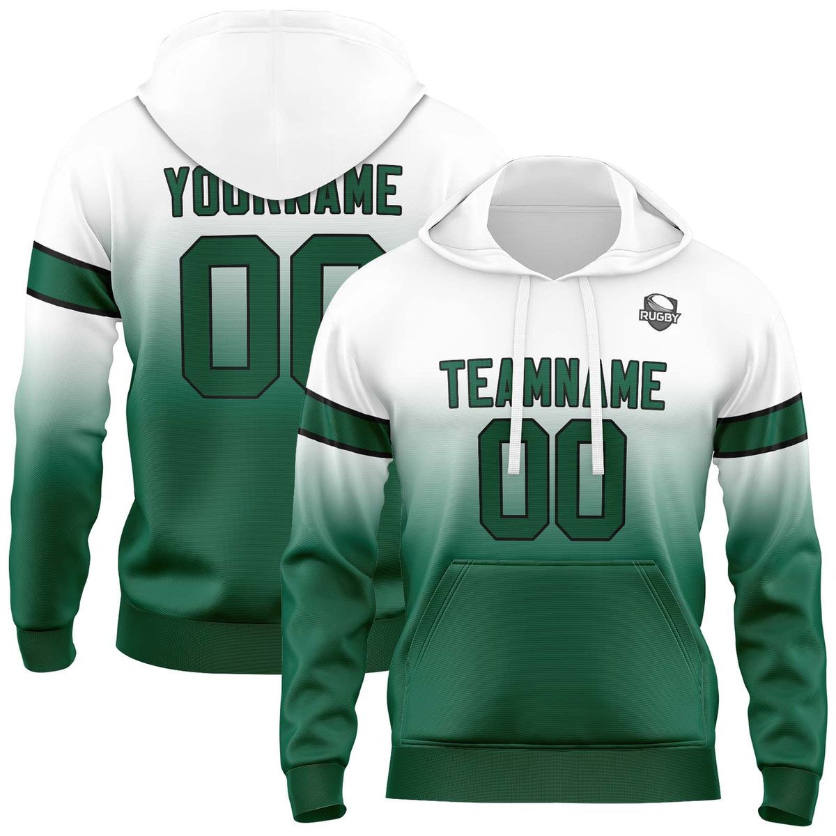 Custom Gradient Hoodie For Man Woman Girl Boy Print Your Logo Name Number White Green