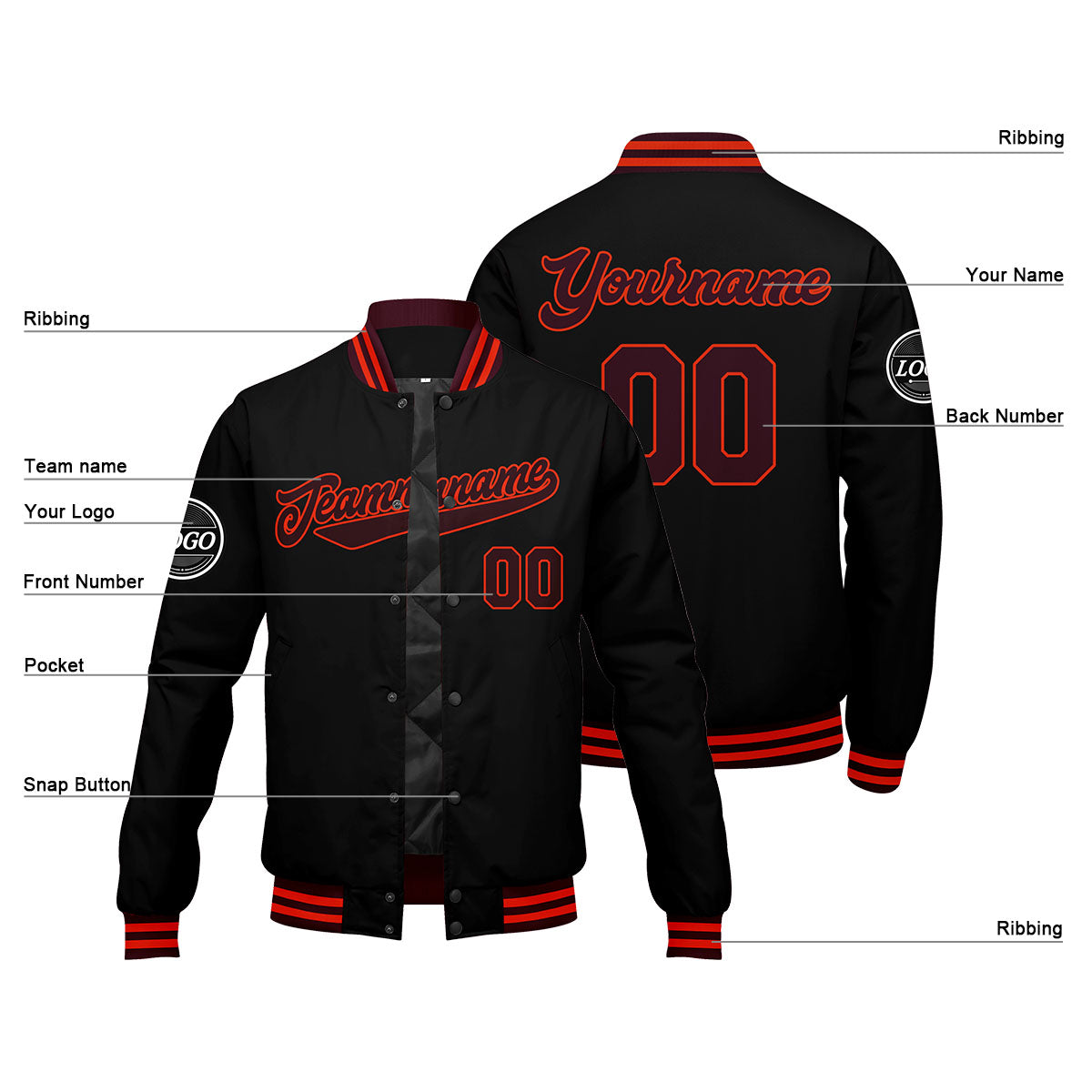 Custom Varsity Jacket Letterman Jacket For Men, Women And Youth Marroon Black Orange