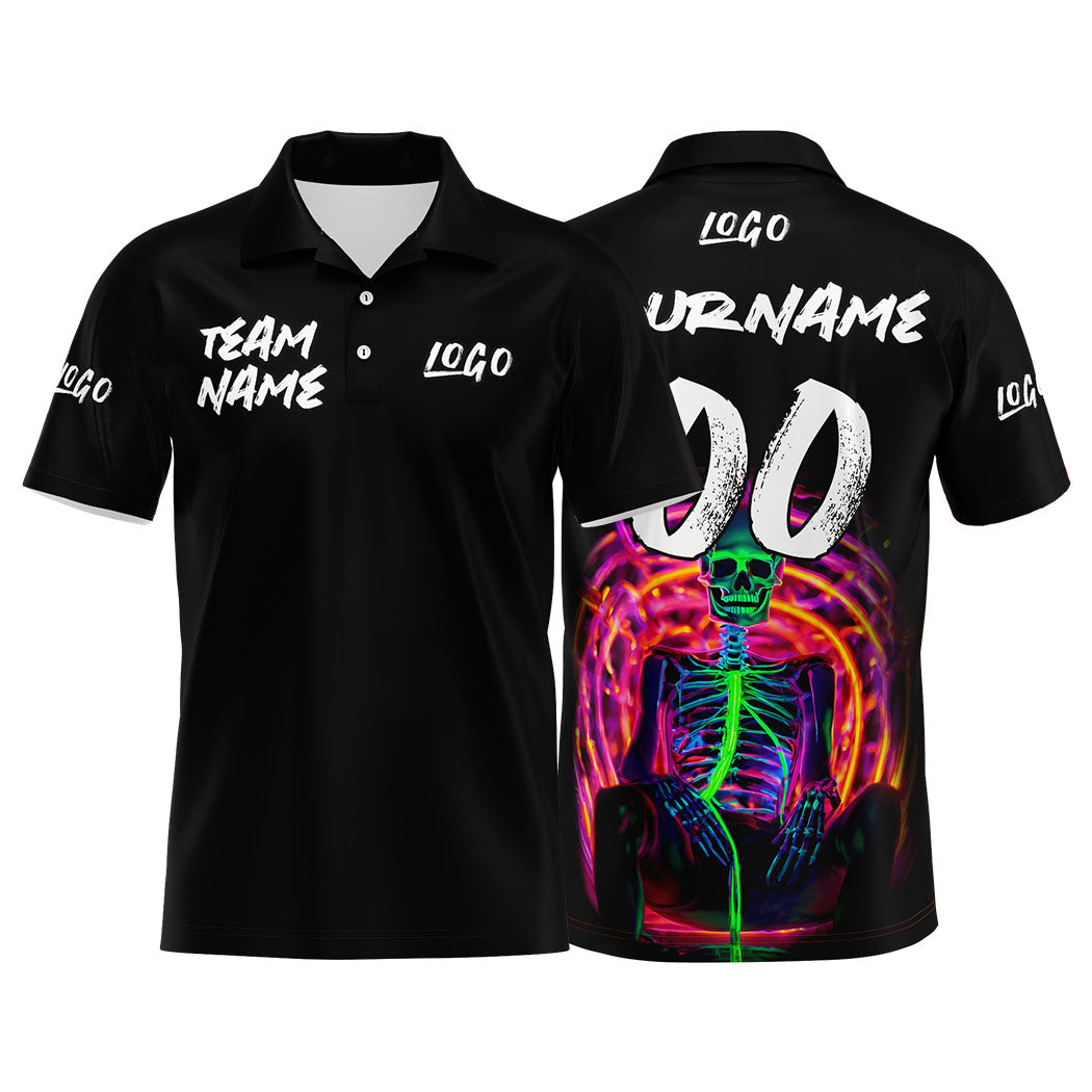 Custom Neon Skeleton-Black&Green Football Polo Shirts Add Your Unique Logo/Name/Number