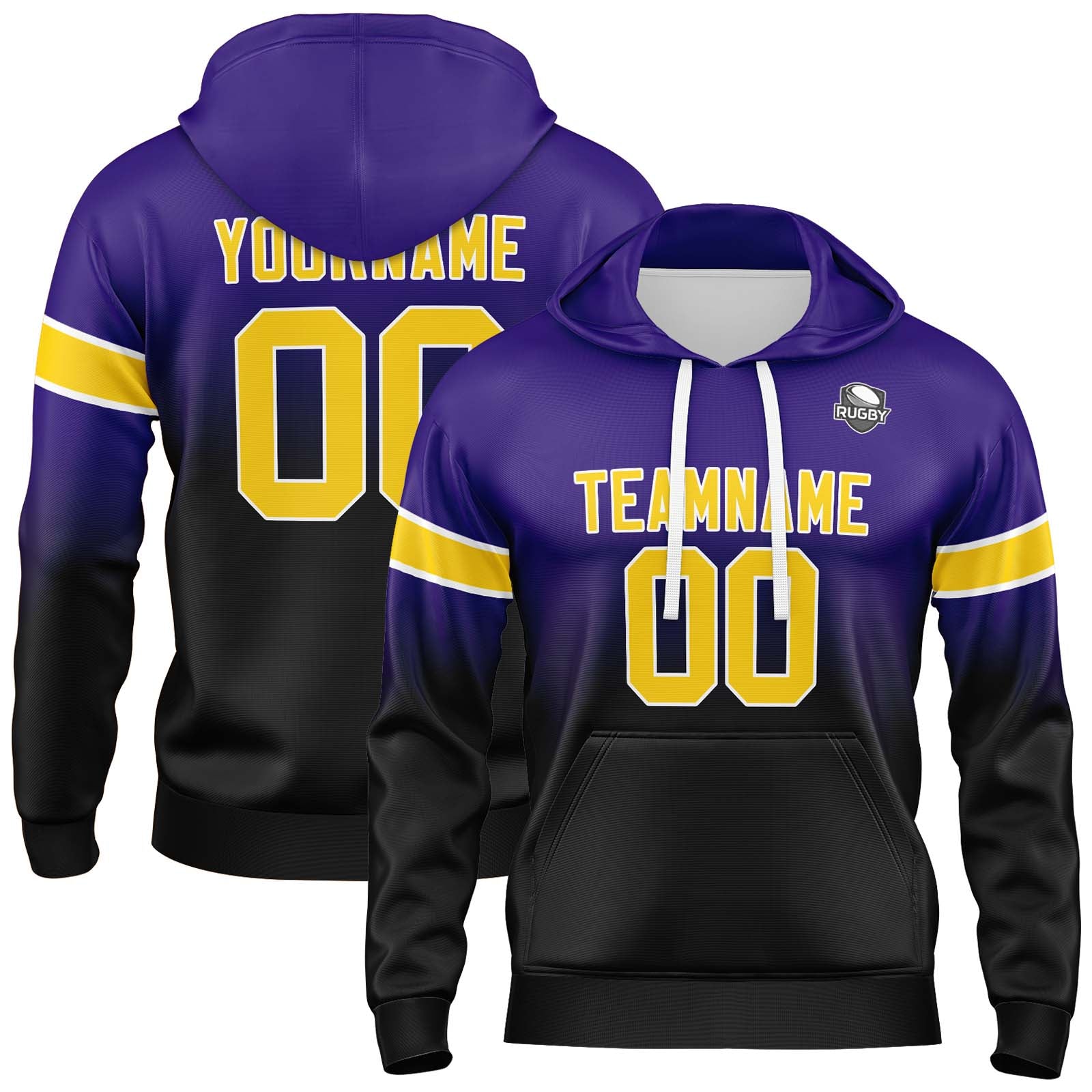 Custom Gradient Hoodie For Man Woman Girl Boy Print Your Logo Name Number Purple Black