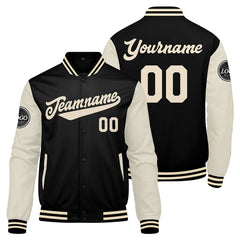 Custom Varsity Jacket Letterman Jacket For Men, Women And Youth Black Cream