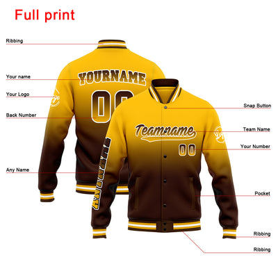 Custom Varsity Jacket Letterman Jacket For Men, Women And Youth Yellow&Brown