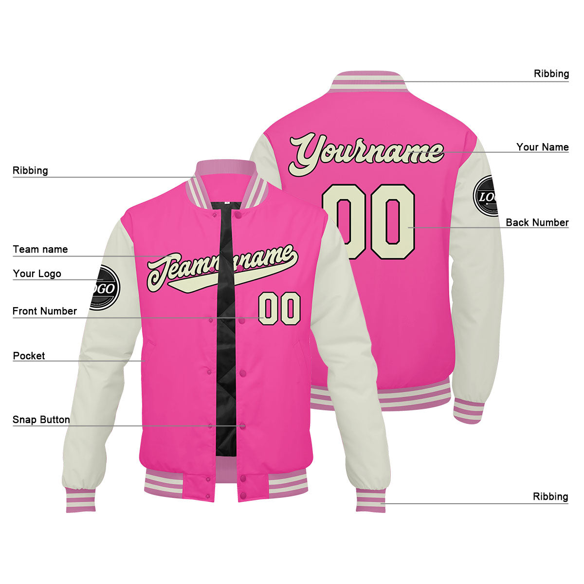 Custom Varsity Jacket Letterman Jacket For Men, Women And Youth Pink