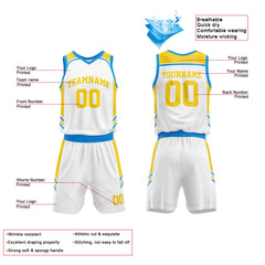 Custom White-Blue-Yellow Basketball Jersey for man women uniform Suit Kids Adults Personalized Jersey