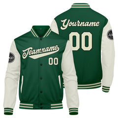 Custom Varsity Jacket Letterman Jacket For Men, Women And Youth Green Cream