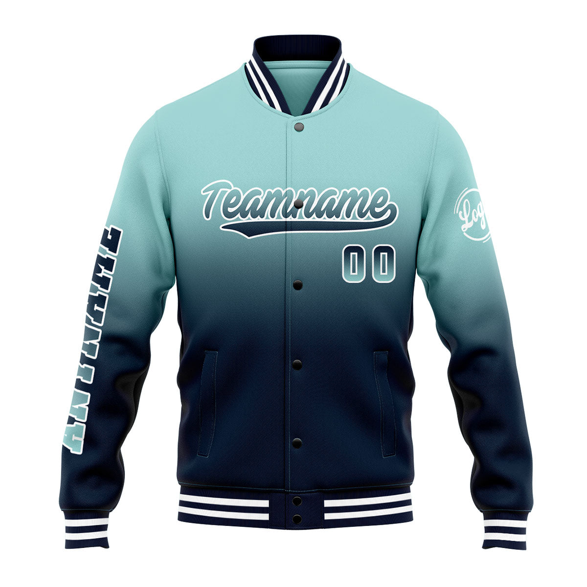 Custom Varsity Jacket Letterman Jacket For Men, Women And Youth Light Teal&Navy