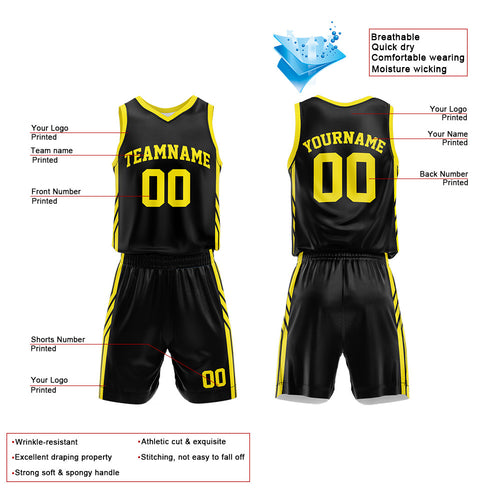 Custom Black-Yellow Basketball Jersey for man women uniform Suit Kids Adults Personalized Jersey
